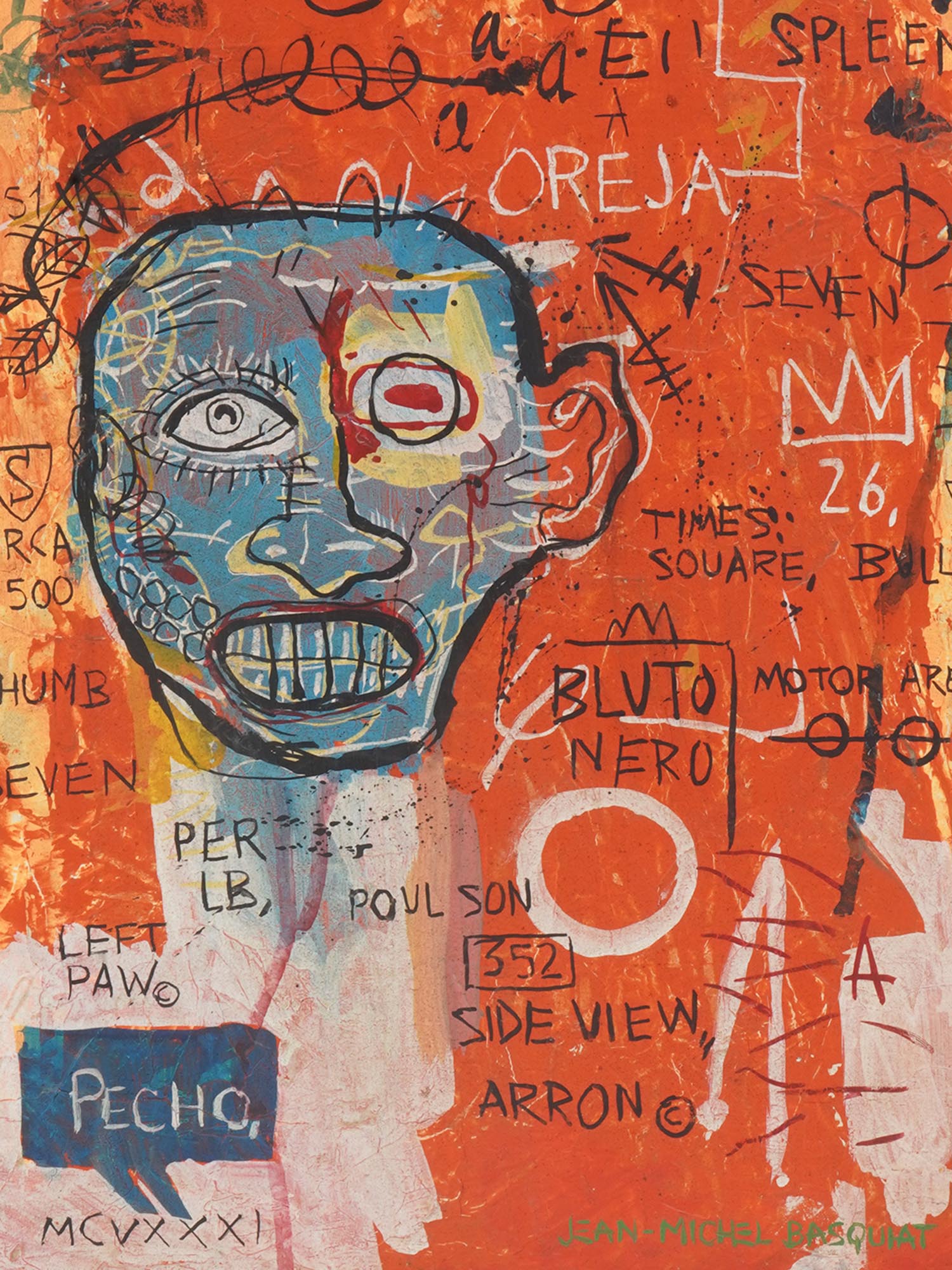 ATTR TO JEAN MICHEL BASQUIAT MIXED MEDIA PAINTING PIC-1